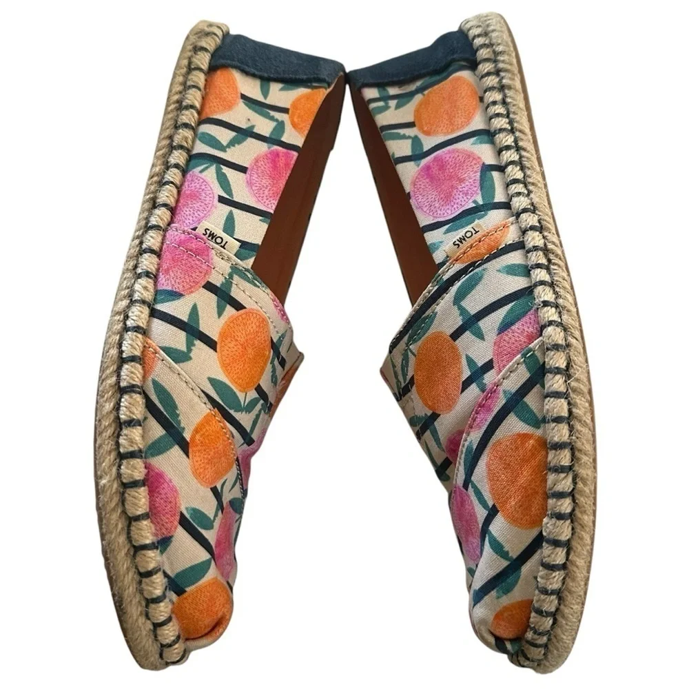 TOMS ALPARGATA NATURAL CITRUS STRIPE ROPE ESPADRILLE SIZE 7.5